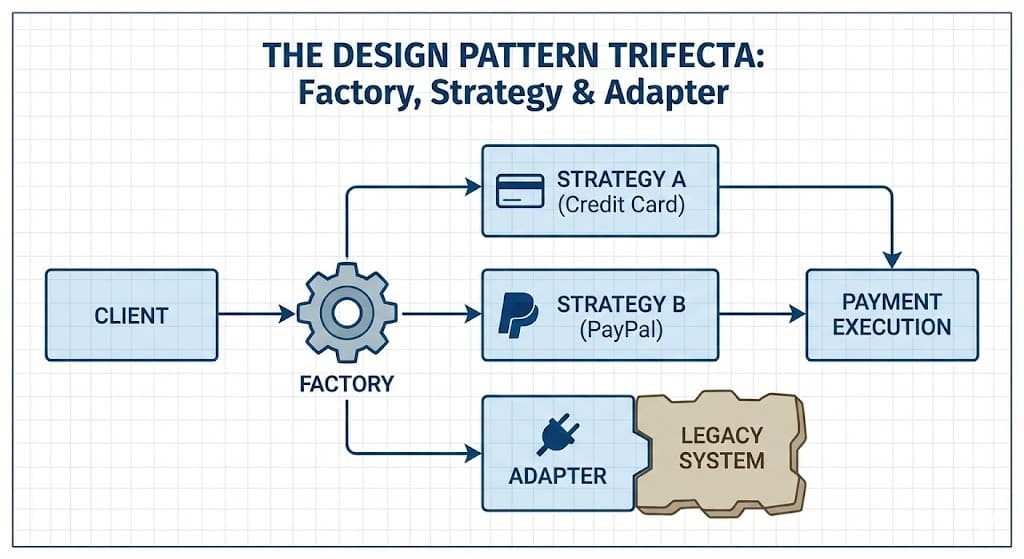 The Power Trifecta: Combining Factory, Strategy, and Adapter Patterns in TypeScript